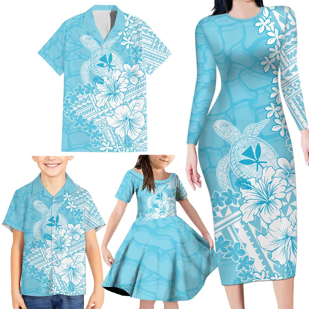Hawaii Kanaka Maoli Family Matching Long Sleeve Bodycon Dress and Hawaiian Shirt Polynesian Turtle Tattoo