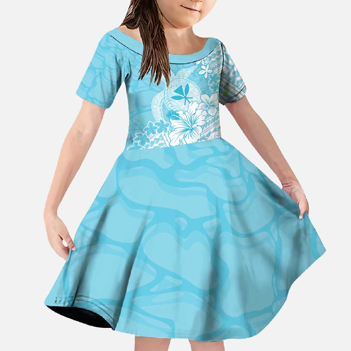 Hawaii Kanaka Maoli Family Matching Off The Shoulder Long Sleeve Dress and Hawaiian Shirt Polynesian Turtle Tattoo