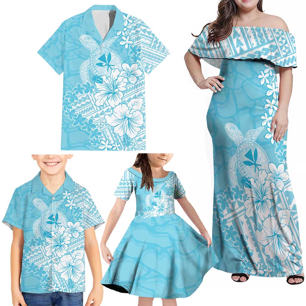 Hawaii Kanaka Maoli Family Matching Off Shoulder Maxi Dress and Hawaiian Shirt Polynesian Turtle Tattoo