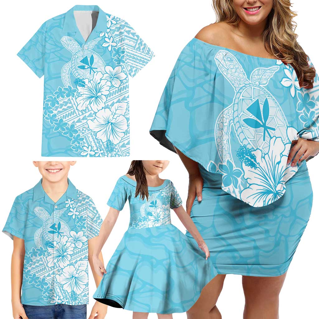 Hawaii Kanaka Maoli Family Matching Off Shoulder Short Dress and Hawaiian Shirt Polynesian Turtle Tattoo