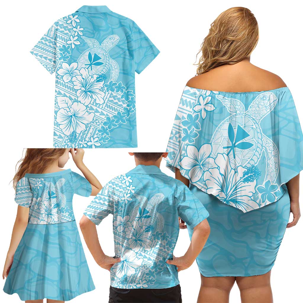 Hawaii Kanaka Maoli Family Matching Off Shoulder Short Dress and Hawaiian Shirt Polynesian Turtle Tattoo
