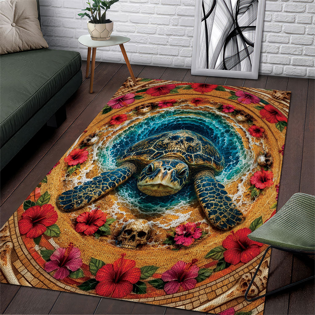 3D Illusion Honu Halloween Area Rug Hawaiian Sea Turtle Skull Shell Vortex DT05 Blue - Polynesian Pride