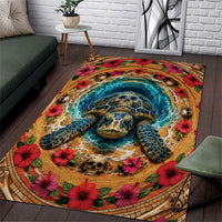 3D Illusion Honu Halloween Area Rug Hawaiian Sea Turtle Skull Shell Vortex DT05 Blue - Polynesian Pride