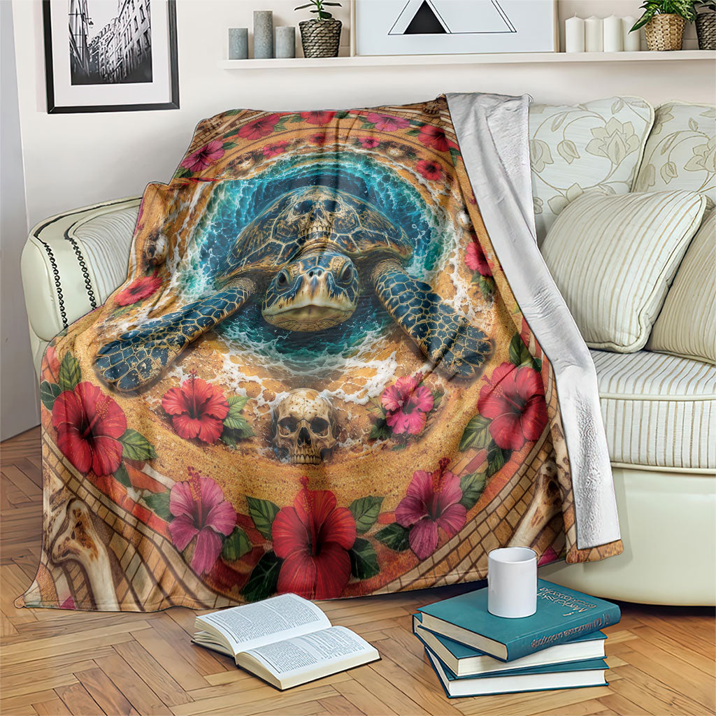 3D Illusion Honu Halloween Blanket Hawaiian Sea Turtle Skull Shell Vortex DT05 Blue - Polynesian Pride
