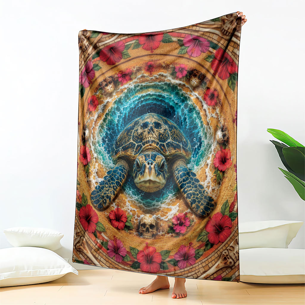 3D Illusion Honu Halloween Blanket Hawaiian Sea Turtle Skull Shell Vortex DT05 - Polynesian Pride