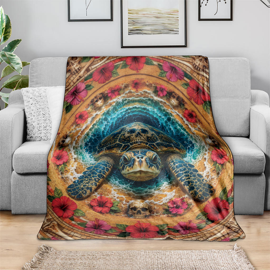 3D Illusion Honu Halloween Blanket Hawaiian Sea Turtle Skull Shell Vortex DT05 - Polynesian Pride