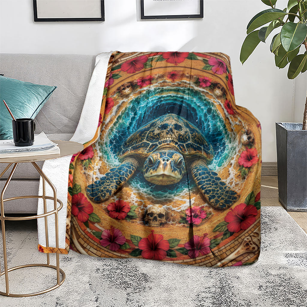 3D Illusion Honu Halloween Blanket Hawaiian Sea Turtle Skull Shell Vortex DT05 - Polynesian Pride