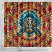3D Illusion Honu Halloween Shower Curtain Hawaiian Sea Turtle Skull Shell Vortex