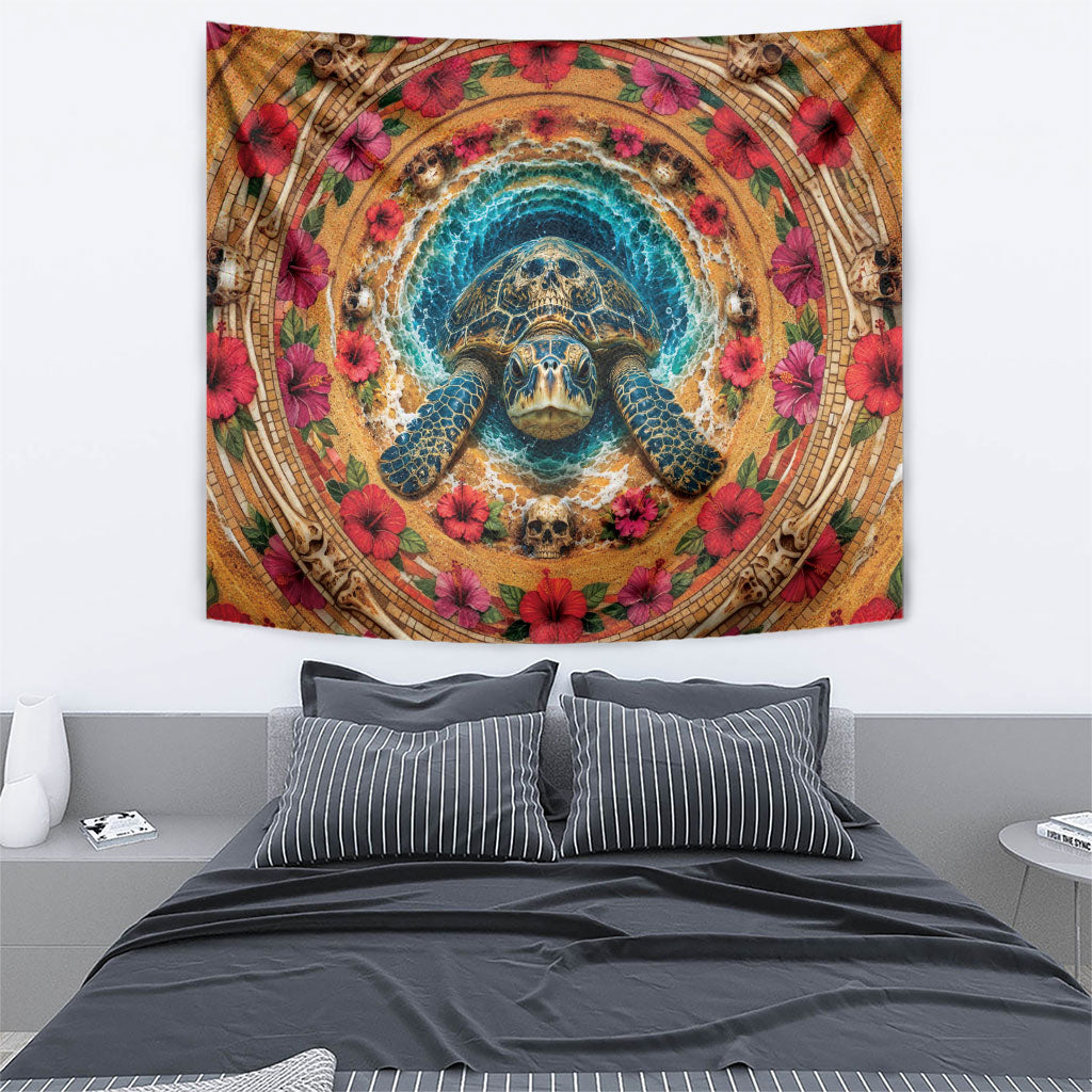 3D Illusion Honu Halloween Tapestry Hawaiian Sea Turtle Skull Shell Vortex DT05 - Polynesian Pride