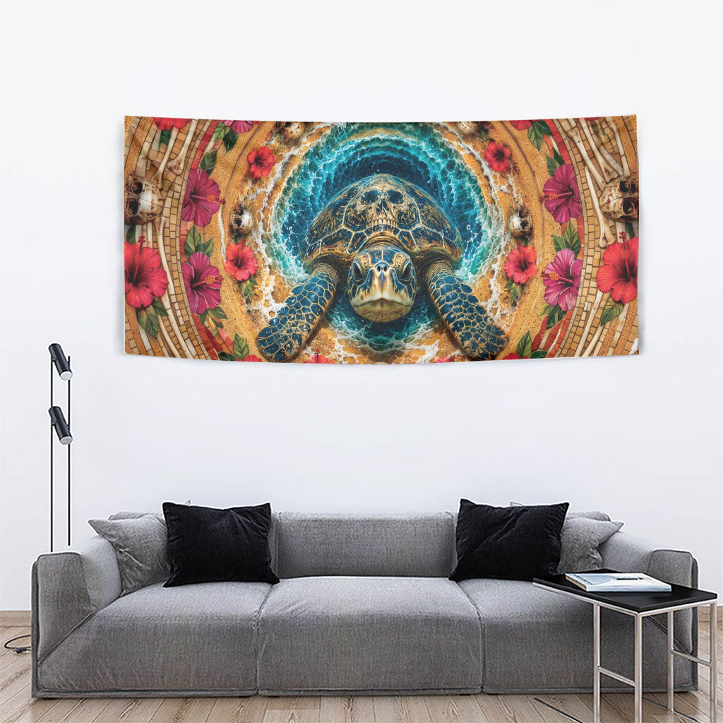 3D Illusion Honu Halloween Tapestry Hawaiian Sea Turtle Skull Shell Vortex DT05 - Polynesian Pride