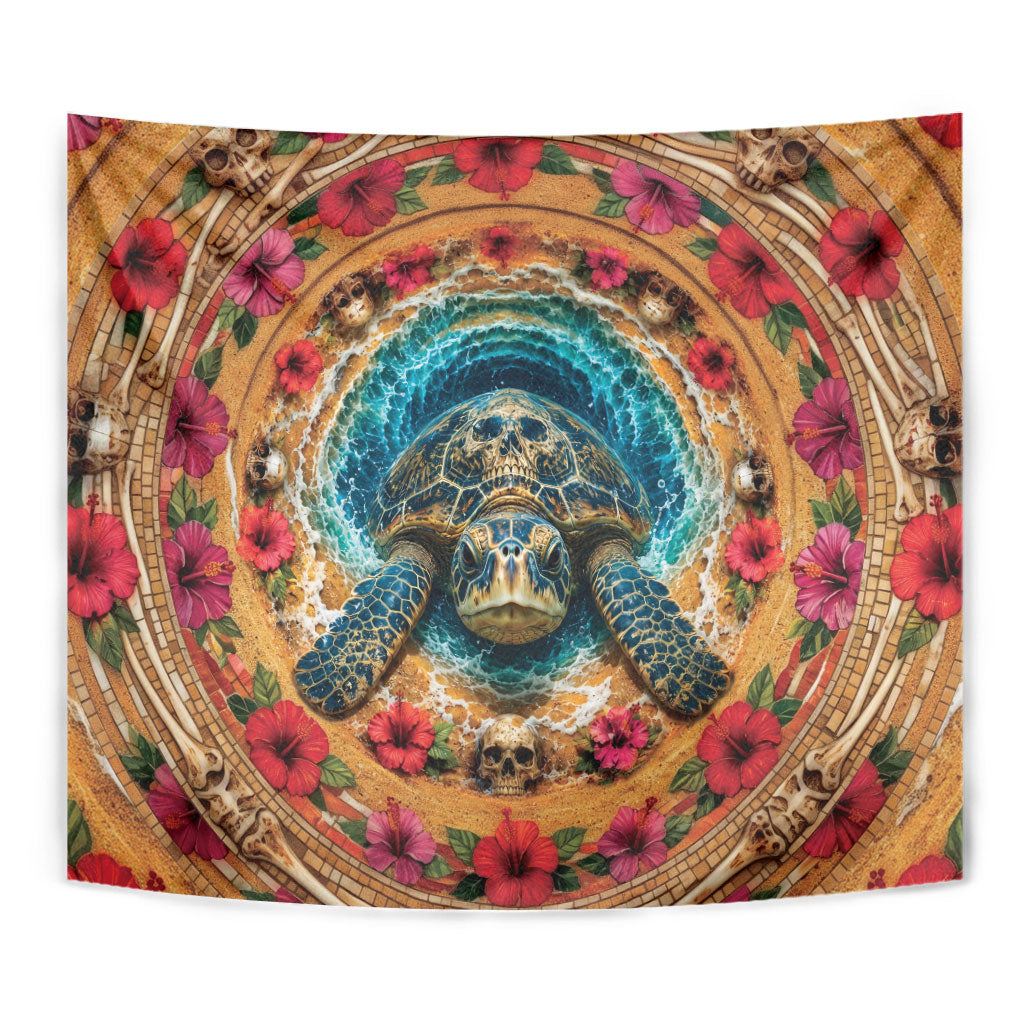 3D Illusion Honu Halloween Tapestry Hawaiian Sea Turtle Skull Shell Vortex DT05 - Polynesian Pride