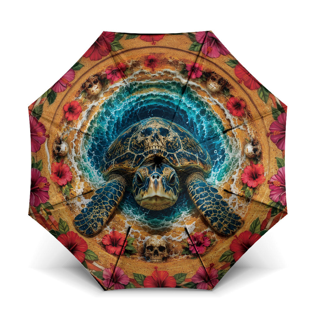 3D Illusion Honu Halloween Umbrella Hawaiian Sea Turtle Skull Shell Vortex