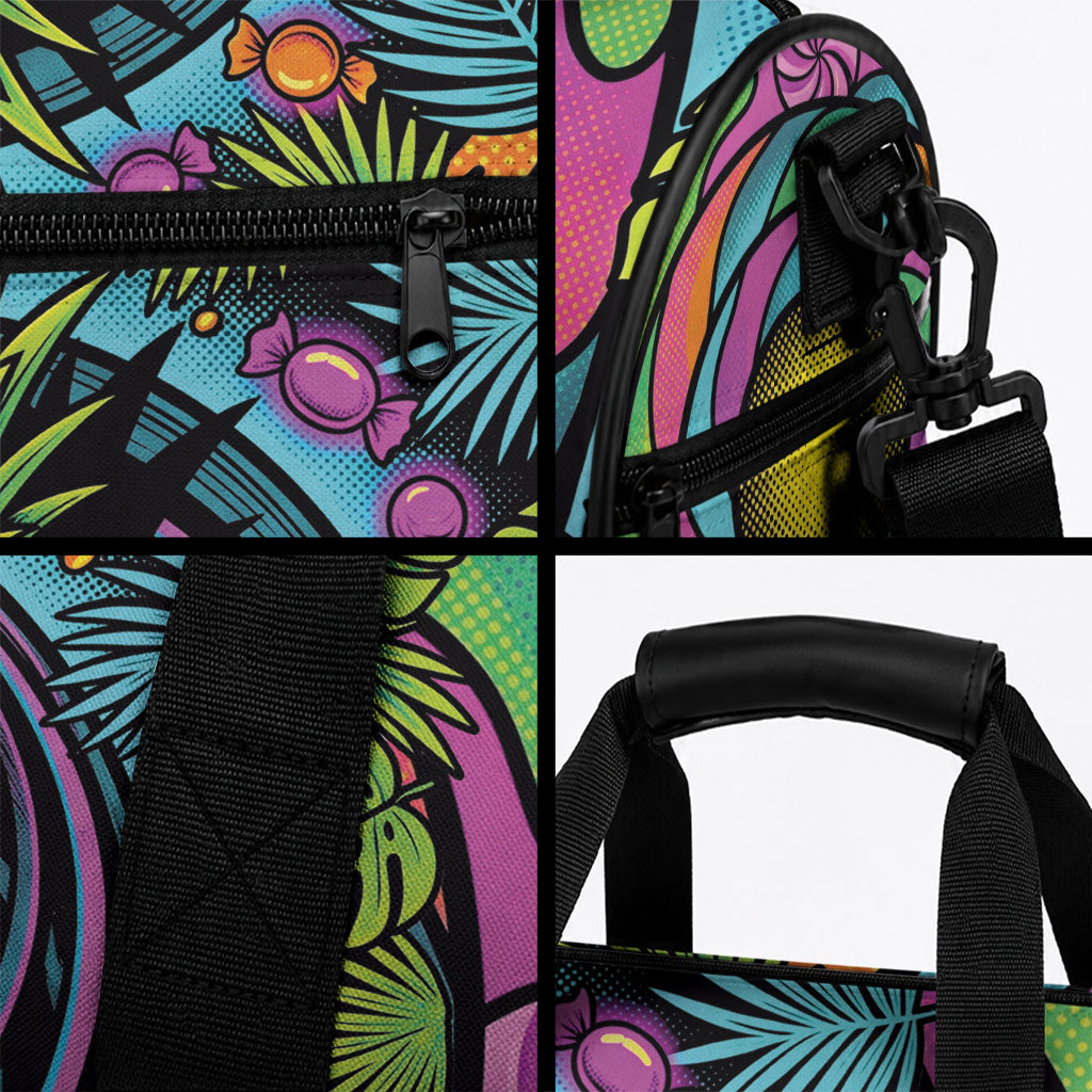 3D Illusion Pineapple Jack O Lantern Halloween Duffle Bag Tropical Spooky Fruit Monstera Swirl