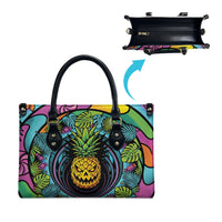 3D Illusion Pineapple Jack O Lantern Halloween Leather Bag Tropical Spooky Fruit Monstera Swirl DT05 - Polynesian Pride