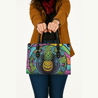 3D Illusion Pineapple Jack O Lantern Halloween Leather Bag Tropical Spooky Fruit Monstera Swirl DT05 - Polynesian Pride