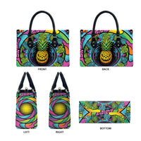 3D Illusion Pineapple Jack O Lantern Halloween Leather Bag Tropical Spooky Fruit Monstera Swirl DT05 - Polynesian Pride