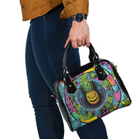 3D Illusion Pineapple Jack O Lantern Halloween Shoulder Handbag Tropical Spooky Fruit Monstera Swirl DT05 - Polynesian Pride