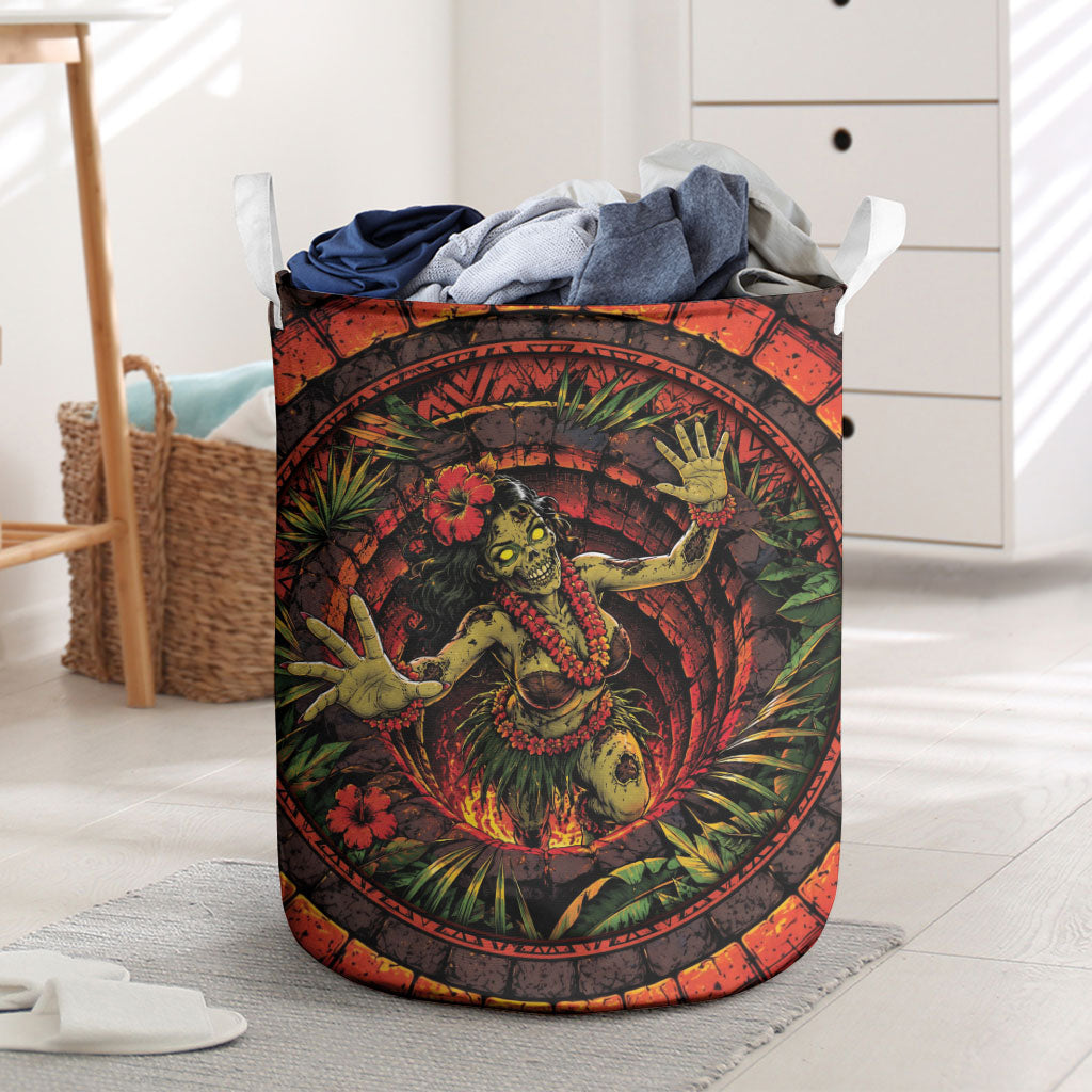 3D Illusion Hula Zombie Halloween Laundry Basket Hawaiian Undead Dancer Volcano Stone Well DT05 Red - Polynesian Pride
