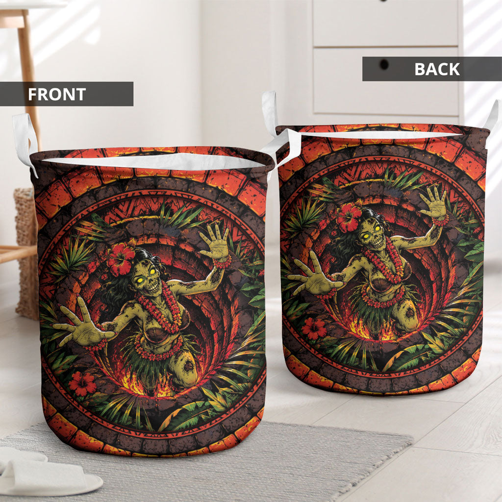 3D Illusion Hula Zombie Halloween Laundry Basket Hawaiian Undead Dancer Volcano Stone Well DT05 - Polynesian Pride
