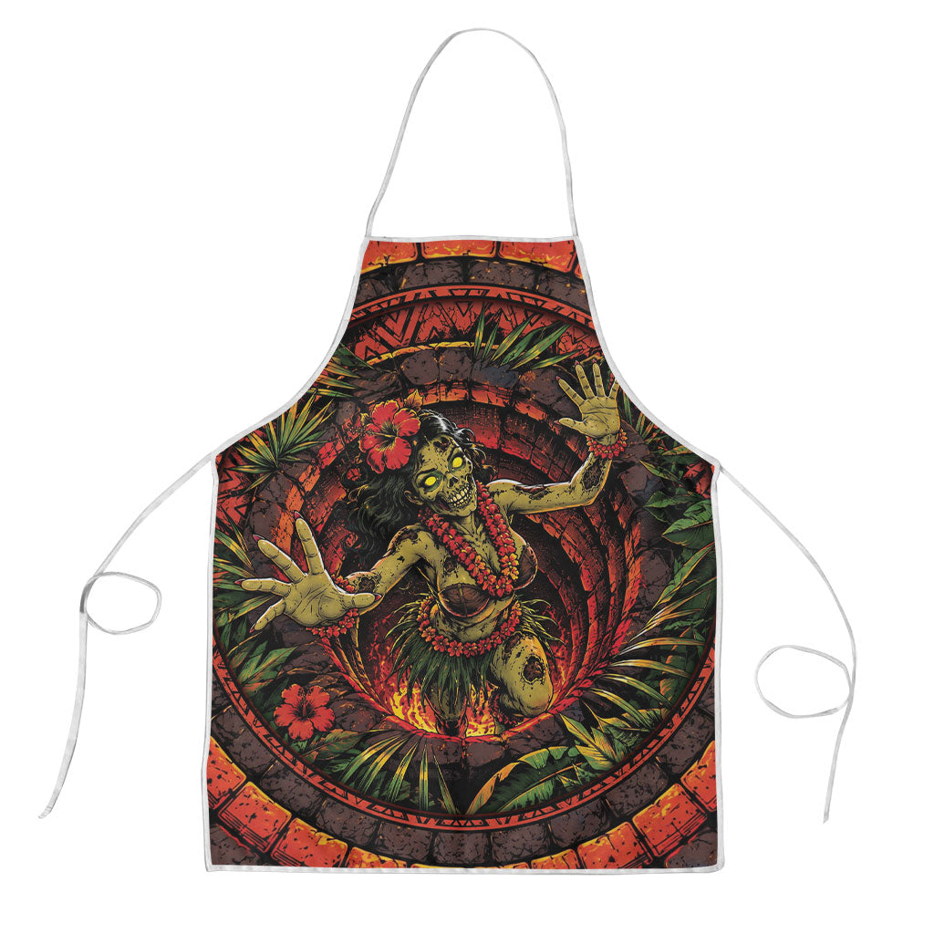 3D Illusion Hula Zombie Halloween Apron Hawaiian Undead Dancer Volcano Stone Well DT05 Red - Polynesian Pride