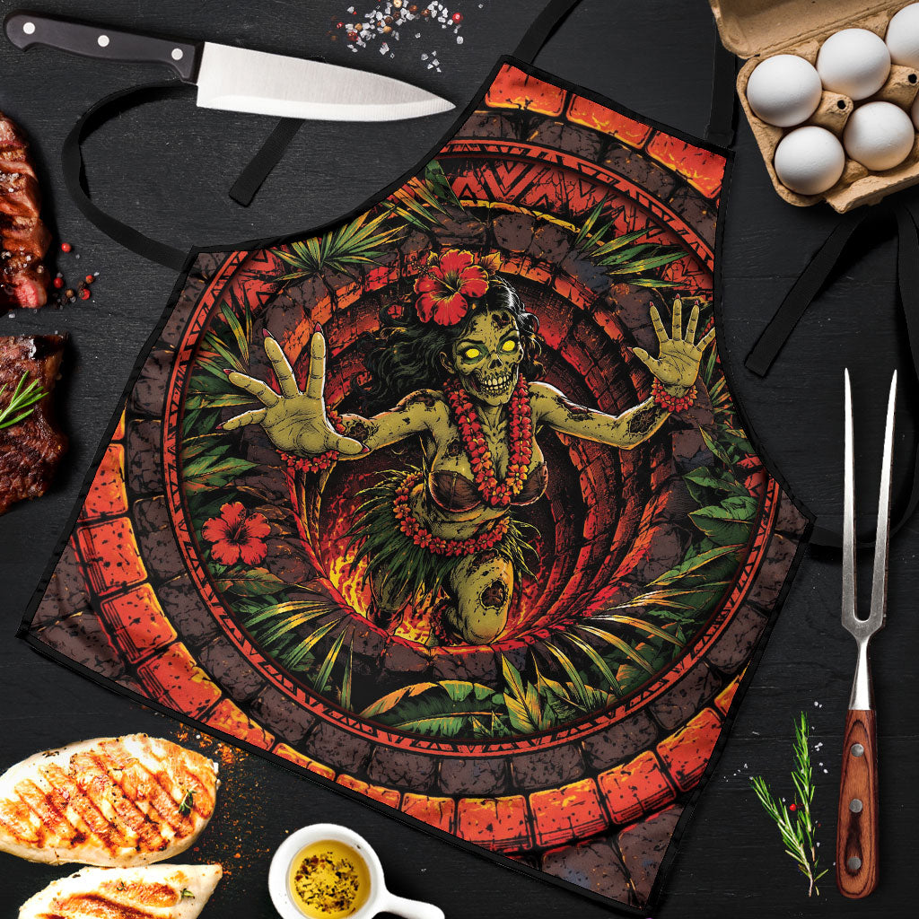 3D Illusion Hula Zombie Halloween Apron Hawaiian Undead Dancer Volcano Stone Well DT05 Red - Polynesian Pride