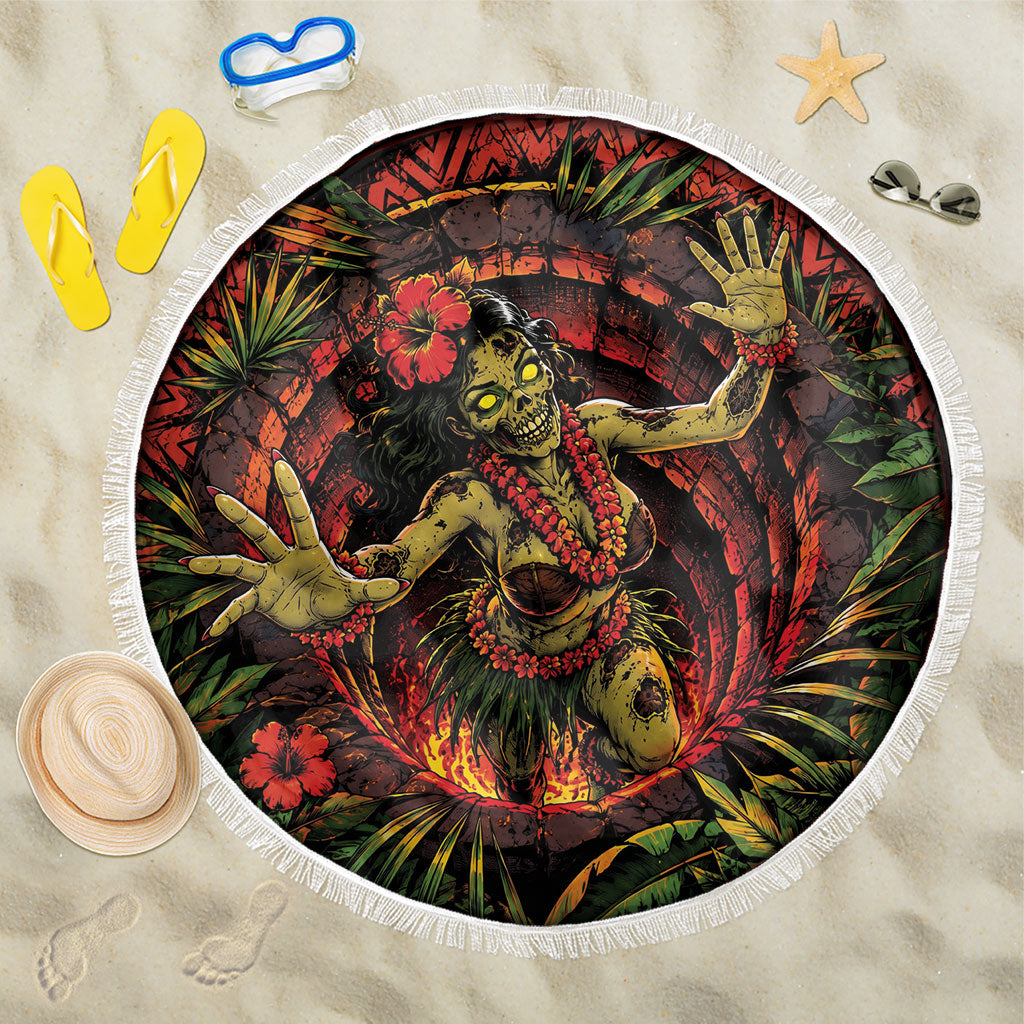 3D Illusion Hula Zombie Halloween Beach Blanket Hawaiian Undead Dancer Volcano Stone Well DT05 One Size 150cm Red - Polynesian Pride