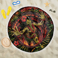 3D Illusion Hula Zombie Halloween Beach Blanket Hawaiian Undead Dancer Volcano Stone Well DT05 One Size 150cm Red - Polynesian Pride
