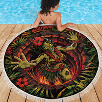 3D Illusion Hula Zombie Halloween Beach Blanket Hawaiian Undead Dancer Volcano Stone Well DT05 - Polynesian Pride