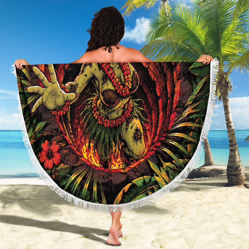 3D Illusion Hula Zombie Halloween Beach Blanket Hawaiian Undead Dancer Volcano Stone Well DT05 - Polynesian Pride