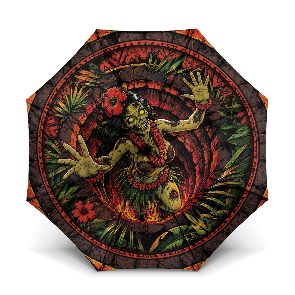3D Illusion Hula Zombie Halloween Umbrella Hawaiian Undead Dancer Volcano Stone Well