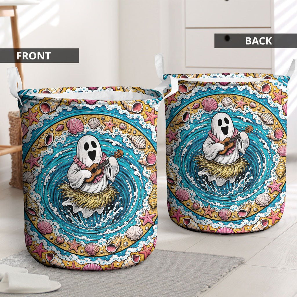 3D Illusion Hula Ghost Halloween Laundry Basket Hawaiian Ukulele Spirit Ocean Vortex DT05 - Polynesian Pride