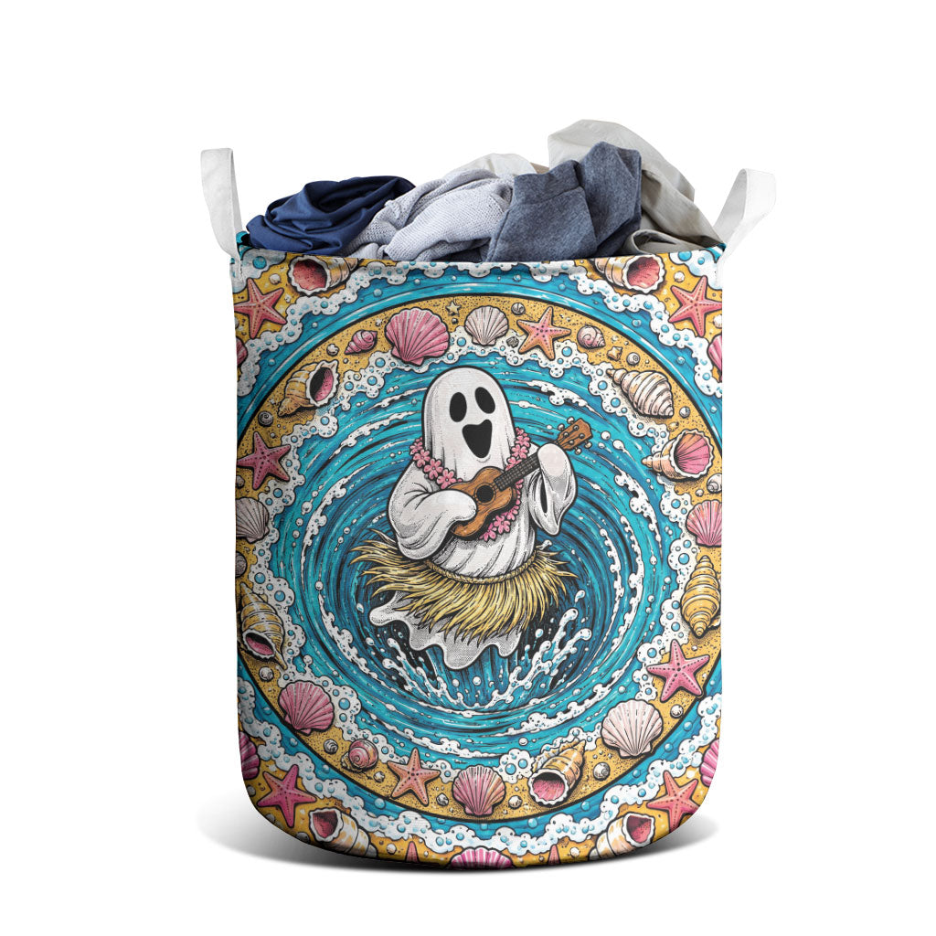 3D Illusion Hula Ghost Halloween Laundry Basket Hawaiian Ukulele Spirit Ocean Vortex DT05 - Polynesian Pride