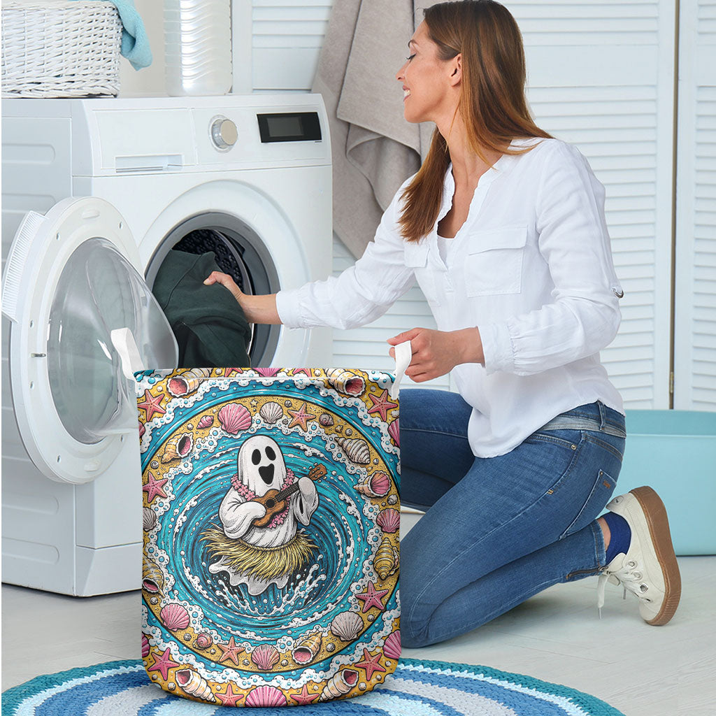 3D Illusion Hula Ghost Halloween Laundry Basket Hawaiian Ukulele Spirit Ocean Vortex DT05 - Polynesian Pride
