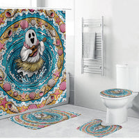 3D Illusion Hula Ghost Halloween Bathroom Set Hawaiian Ukulele Spirit Ocean Vortex DT05 Bathroom Set (4 pcs) Yellow - Polynesian Pride