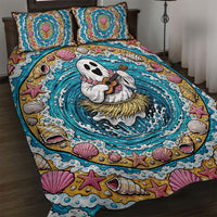 3D Illusion Hula Ghost Halloween Quilt Bed Set Hawaiian Ukulele Spirit Ocean Vortex DT05 Yellow - Polynesian Pride