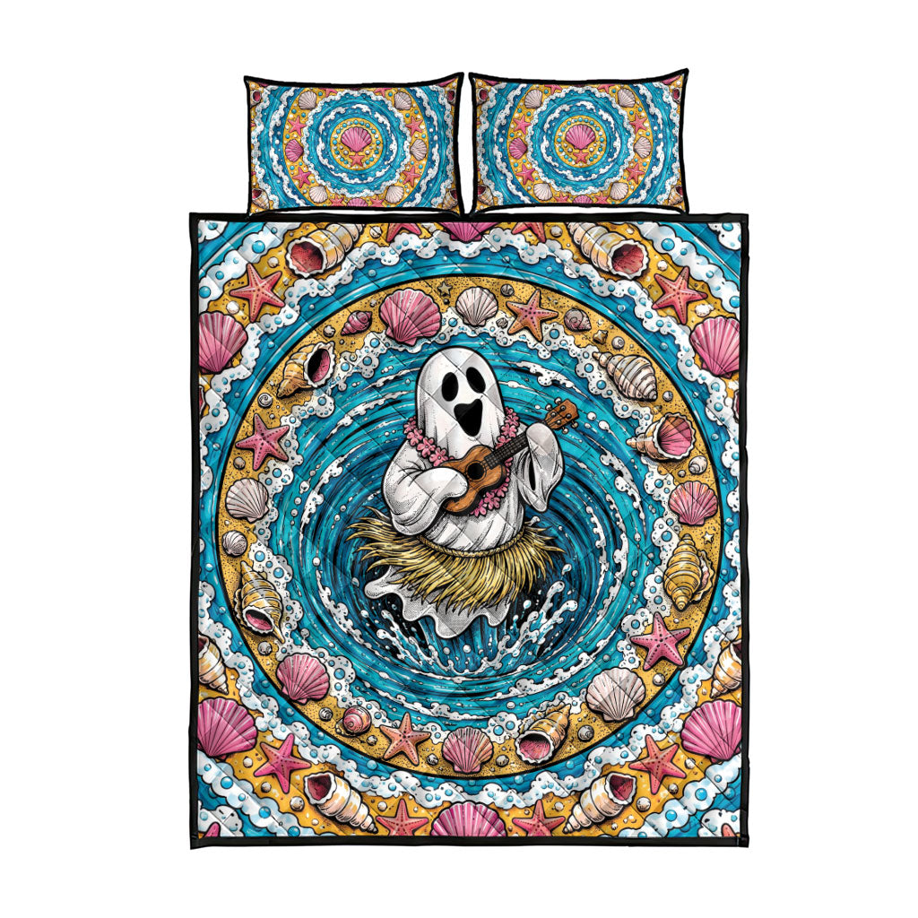 3D Illusion Hula Ghost Halloween Quilt Bed Set Hawaiian Ukulele Spirit Ocean Vortex DT05 - Polynesian Pride