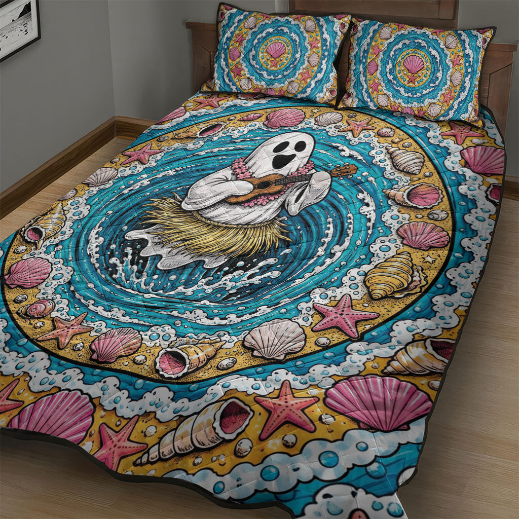 3D Illusion Hula Ghost Halloween Quilt Bed Set Hawaiian Ukulele Spirit Ocean Vortex DT05 - Polynesian Pride