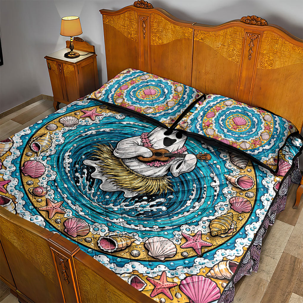 3D Illusion Hula Ghost Halloween Quilt Bed Set Hawaiian Ukulele Spirit Ocean Vortex DT05 - Polynesian Pride
