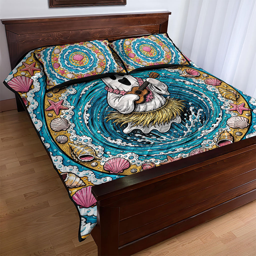 3D Illusion Hula Ghost Halloween Quilt Bed Set Hawaiian Ukulele Spirit Ocean Vortex DT05 - Polynesian Pride