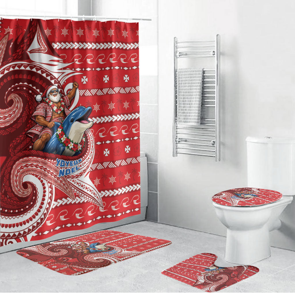 Wallis And Futuna Christmas Bathroom Set Santa Riding Ocean Dolphin DT05 Bathroom Set (4 pcs) Red - Polynesian Pride