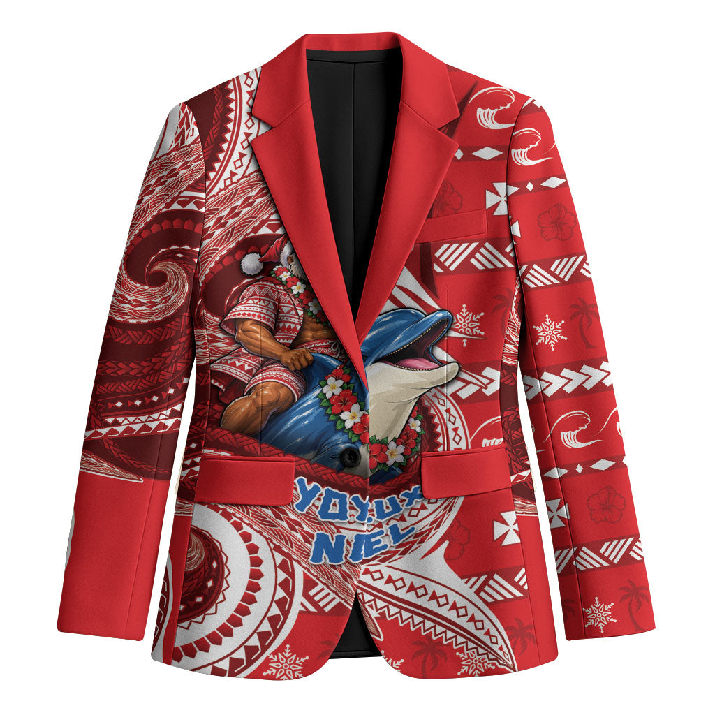 Wallis And Futuna Christmas Blazer Santa Riding Ocean Dolphin DT05 Unisex Red - Polynesian Pride