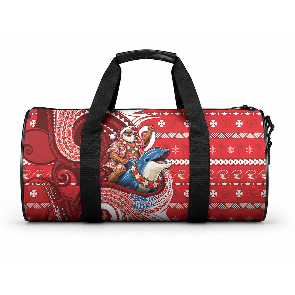 Wallis And Futuna Christmas Duffle Bag Santa Riding Ocean Dolphin DT05 One size Red - Polynesian Pride