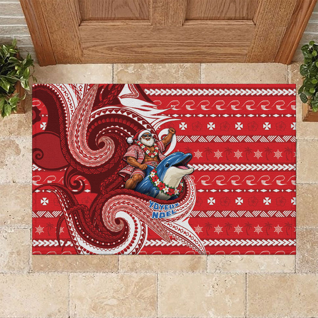 Wallis And Futuna Christmas Rubber Doormat Santa Riding Ocean Dolphin