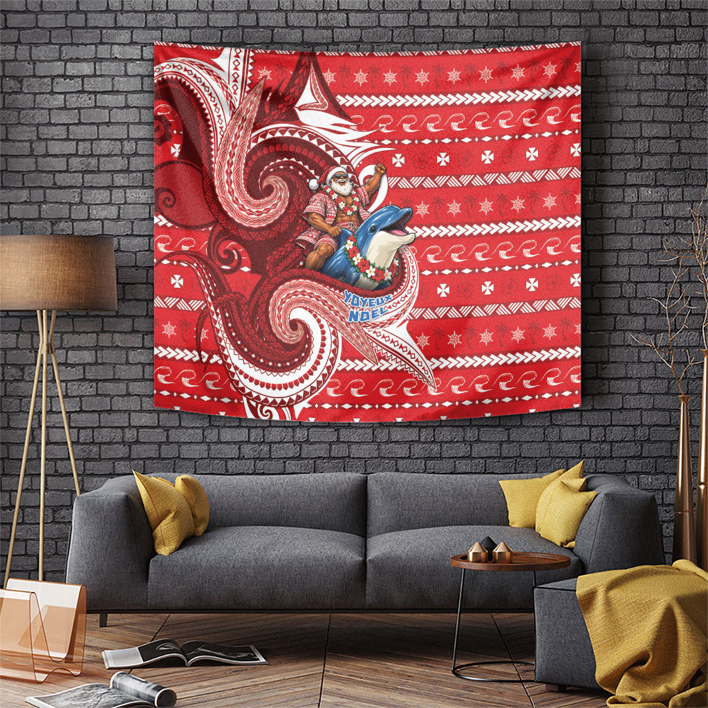 Wallis And Futuna Christmas Tapestry Santa Riding Ocean Dolphin