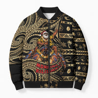 Niue Christmas Bomber Puffer Jacket Santa Riding Coconut Crab DT05 Unisex Gold - Polynesian Pride
