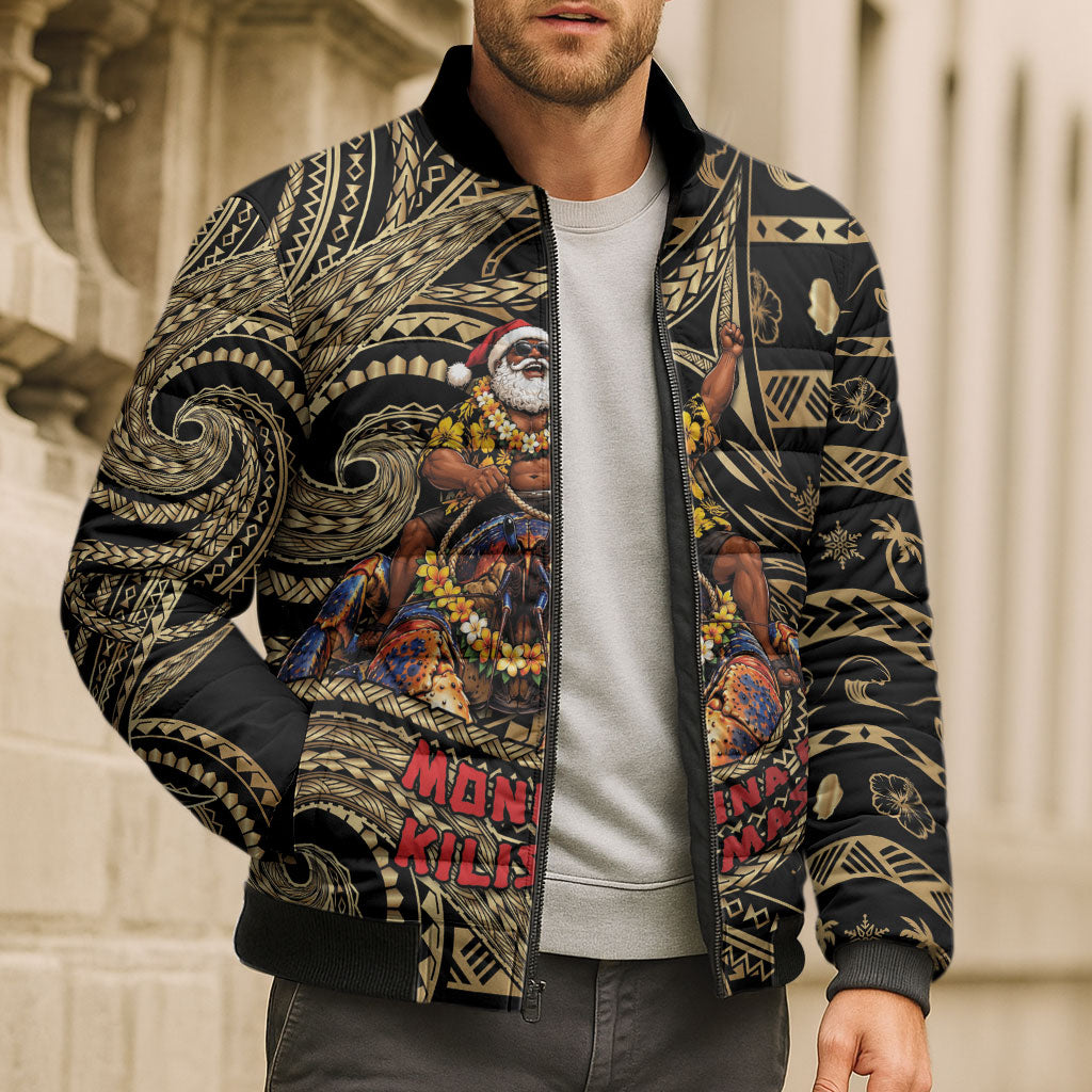 Niue Christmas Bomber Puffer Jacket Santa Riding Coconut Crab DT05 - Polynesian Pride