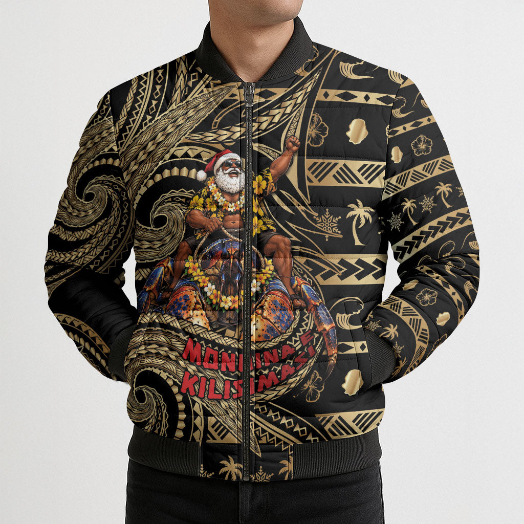 Niue Christmas Bomber Puffer Jacket Santa Riding Coconut Crab DT05 - Polynesian Pride