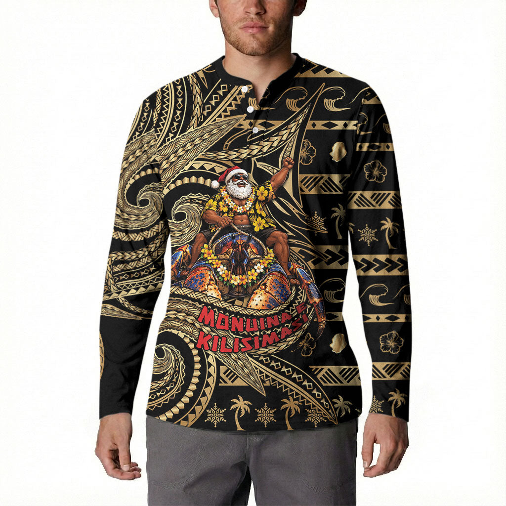 Niue Christmas Button Sweatshirt Santa Riding Coconut Crab DT05 - Polynesian Pride