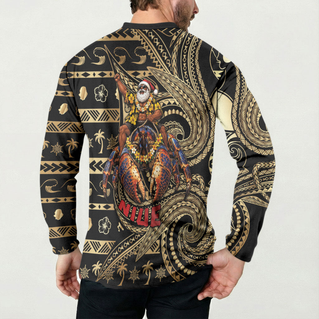 Niue Christmas Button Sweatshirt Santa Riding Coconut Crab DT05 - Polynesian Pride