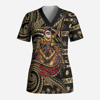 Niue Christmas Scrub Top Santa Riding Coconut Crab DT05 Adult Gold - Polynesian Pride